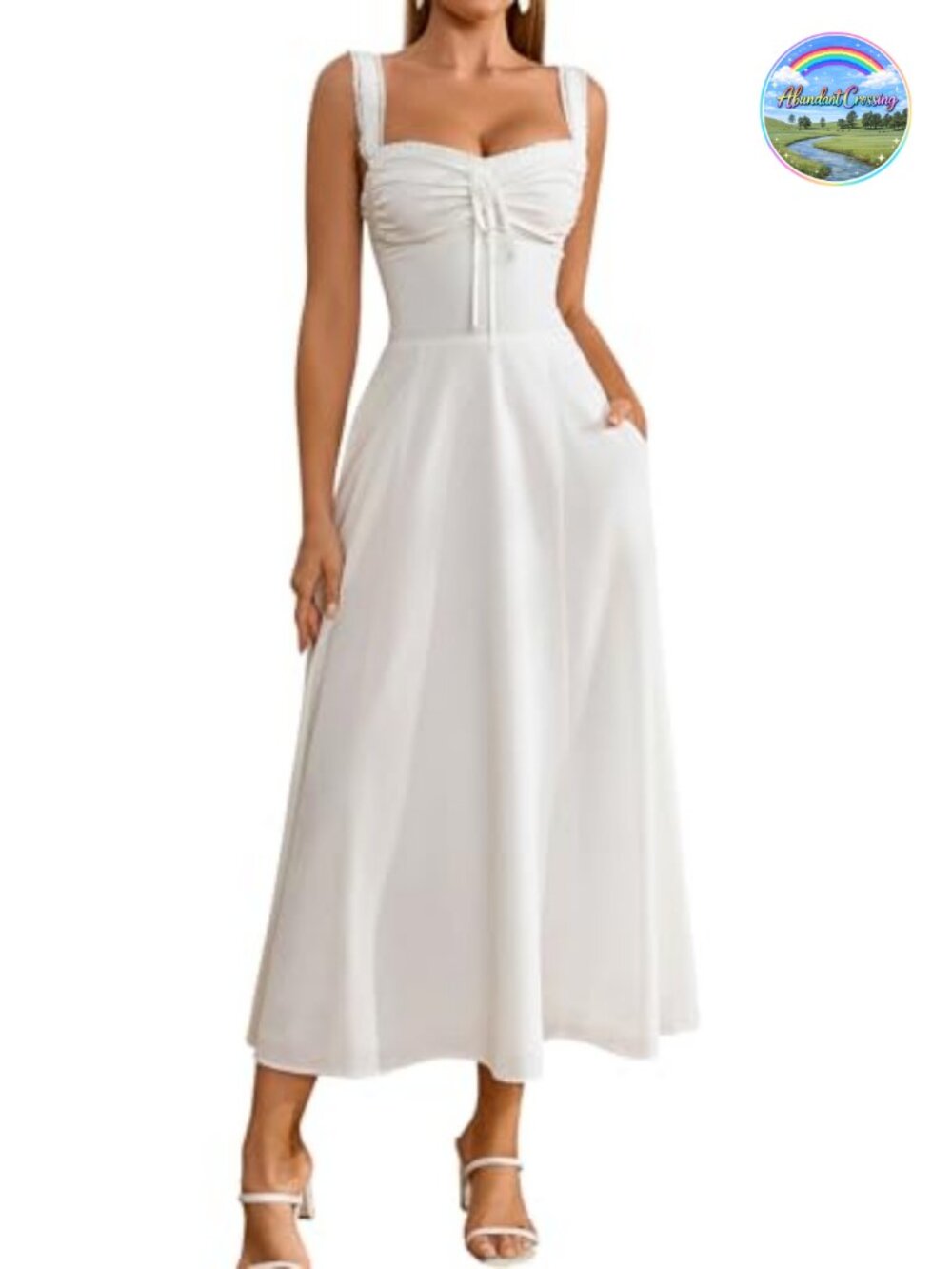 Women's Corset Midi Dress Floral Sweetheart Neckline Adjustable Straps Pockets